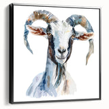 Framed wall art canvas showcasing a vibrant goat design from the Animals A Wild Life collection, presented in a sleek black frame, ideal for modern decor.