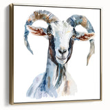 Framed wall art featuring a whimsical goat design in a gold frame, showcasing vibrant colors and intricate details, perfect for adding a playful touch to home decor.