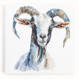 Stretched canvas wall art depicting a vibrant goat design, showcasing intricate details and bold colors, perfect for animal lovers and home decor enthusiasts.