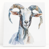 Goat-themed wall art design on stretched canvas, showcasing vibrant colors and intricate details, perfect for adding a touch of nature to home decor.