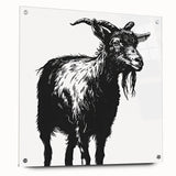 Side view of a vibrant acrylic wall art piece featuring a goat design from the "Animals: A Wild Life" collection, mounted with decorative pins for display.