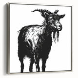 Framed canvas wall art showcasing a stylish goat design from the "Animals: A Wild Life" collection, featuring a silver frame and side view display, perfect for modern decor.