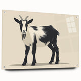 Side view of a modern goat design wall art piece from the 'A Wild Life' collection, featuring vibrant colors and acrylic glass finish, displayed with pins for easy mounting.