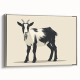 Framed wall art featuring a stylized goat design from the "A Wild Life" collection, showcasing intricate details and a sleek silver frame, perfect for modern decor.