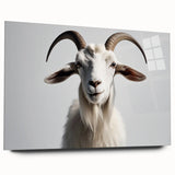 Acrylic wall art depicting a stylized goat design from the Wildlife Collection, showcasing vibrant colors and intricate details on a seamless glass surface, ideal for modern decor.