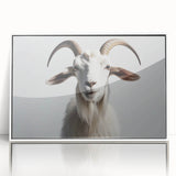 Framed wall art featuring a goat design in a wild life theme, with a sleek white frame and acrylic front, perfect for adding a modern touch to any decor.