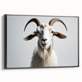 Framed wall art featuring a stylized goat design on a textured canvas, set against a black background, perfect for modern home decor or animal-themed interiors. This eye-catching piece adds a touch of wildlife elegance to any room while complementing various color palettes.