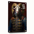 Acrylic wall art showcasing a vibrant goat design from the 'Animals - A Wild Life' collection, displayed from a side view with decorative pins, perfect for animal lovers.