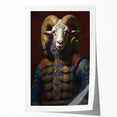 Rolled art print showcasing a vibrant goat design from the 'Animals of the Wild' collection, featuring intricate details and rich colors, ideal for animal lovers and art enthusiasts.