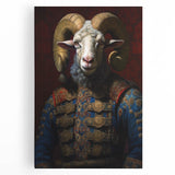 Stretched canvas wall art featuring a vibrant goat design from the "Animals: A Wild Life" collection, showcasing intricate details and bold colors, perfect for animal lovers and modern decor.