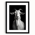 Framed wall art featuring a whimsical goat design from the "Animals A Wild Life" collection, set against a black mat and sleek frame, ideal for animal lovers and home decor enthusiasts.