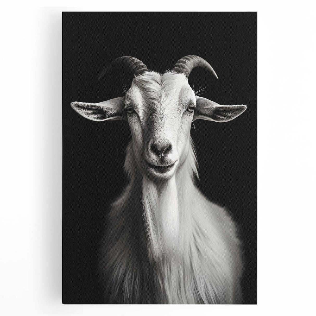 Vibrant stretched canvas wall art featuring a whimsical goat design, showcasing intricate details and rich colors, ideal for animal lovers and unique decor.