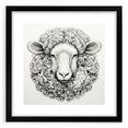Framed wall art featuring a striking goat design in a black mat, showcasing intricate details and vibrant colors, perfect for animal lovers and home decor enthusiasts.