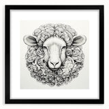 Framed wall art featuring a striking goat design in a black mat, showcasing intricate details and vibrant colors, perfect for animal lovers and home decor enthusiasts.