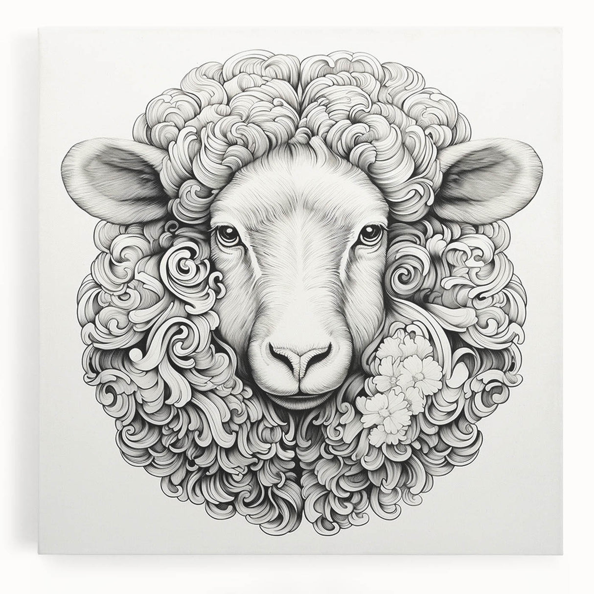 Front view of a stretched canvas wall art showcasing a vibrant goat design, featuring detailed textures and earthy colors, perfect for animal lovers and modern decor.