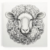 Front view of a stretched canvas wall art showcasing a vibrant goat design, featuring detailed textures and earthy colors, perfect for animal lovers and modern decor.