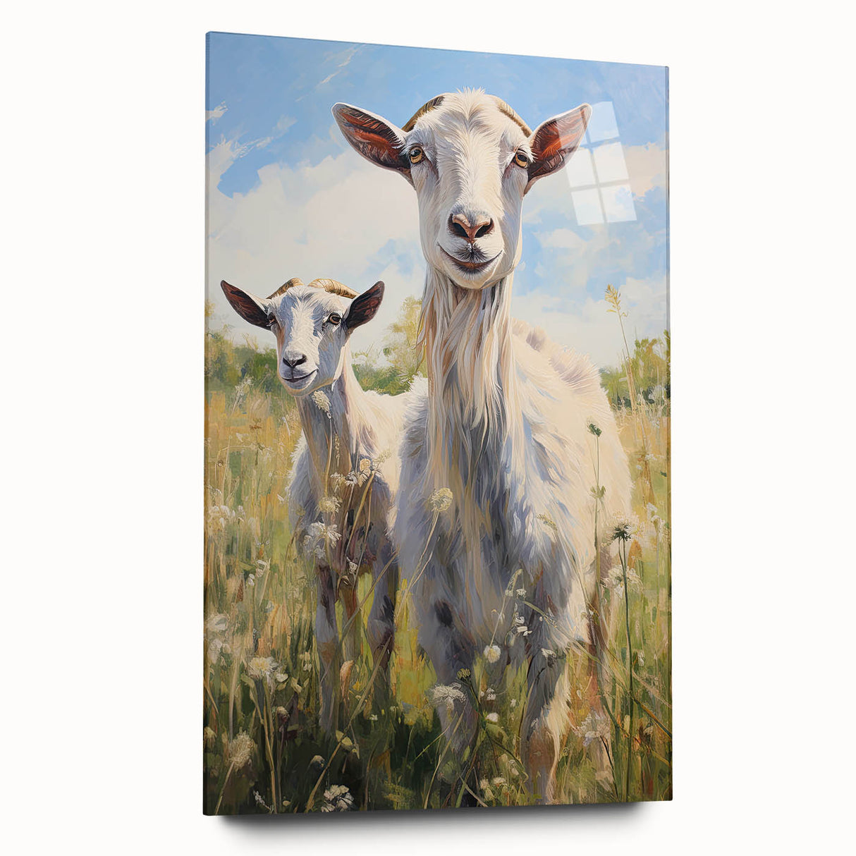 Acrylic wall art collection showcasing a side view of a whimsical goat design, featuring vibrant colors and intricate details, perfect for animal lovers and home decor.