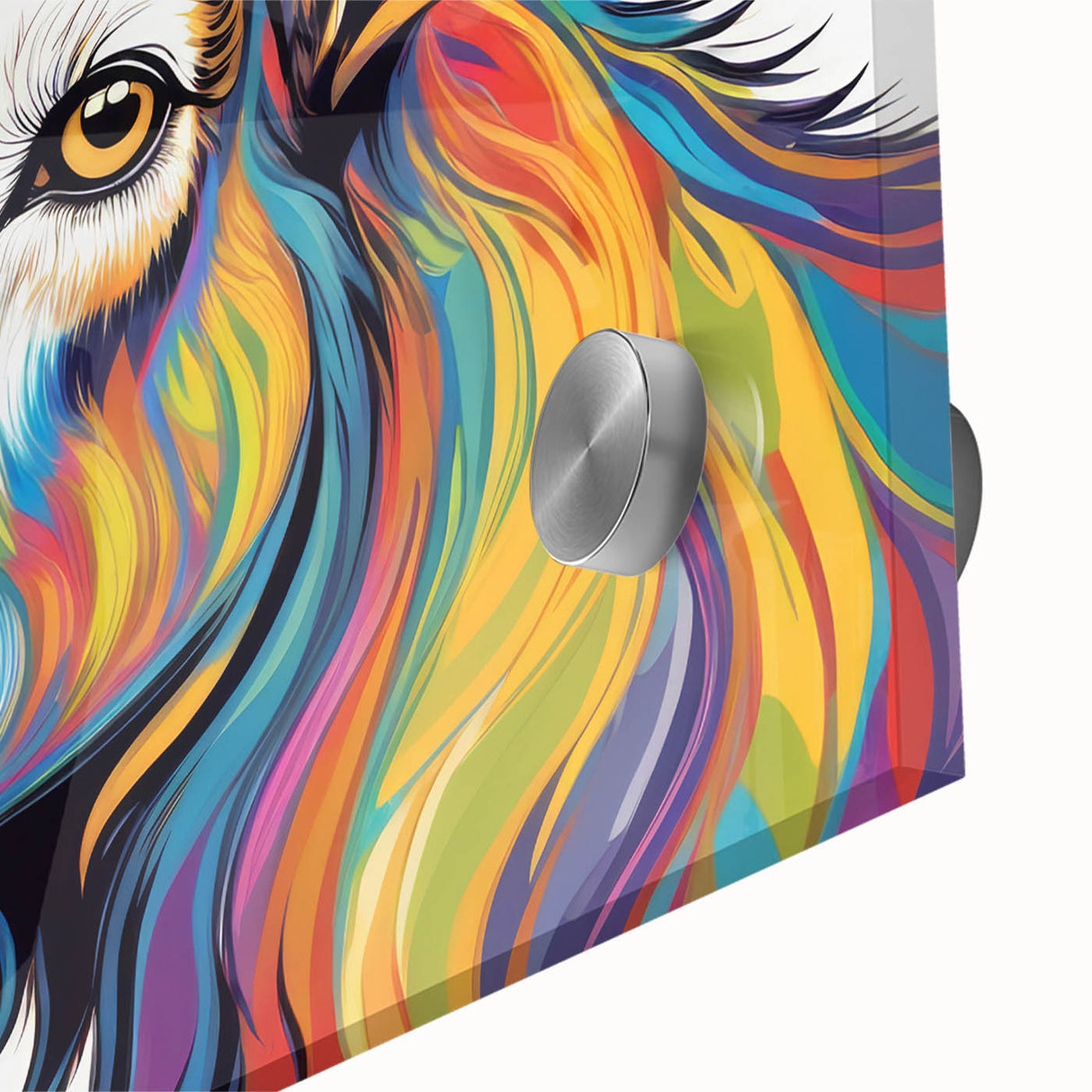 Close-up of a vibrant goat-themed acrylic wall art piece showcasing intricate details and colors, perfect for animal lovers and modern home decor enthusiasts.