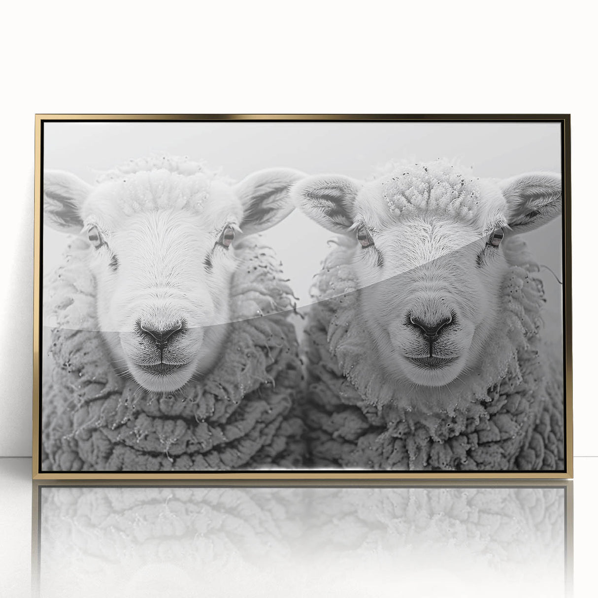 Framed wall art featuring a modern goat design in gold and black, set against a sleek acrylic background, ideal for animal-themed decor and stylish interiors.