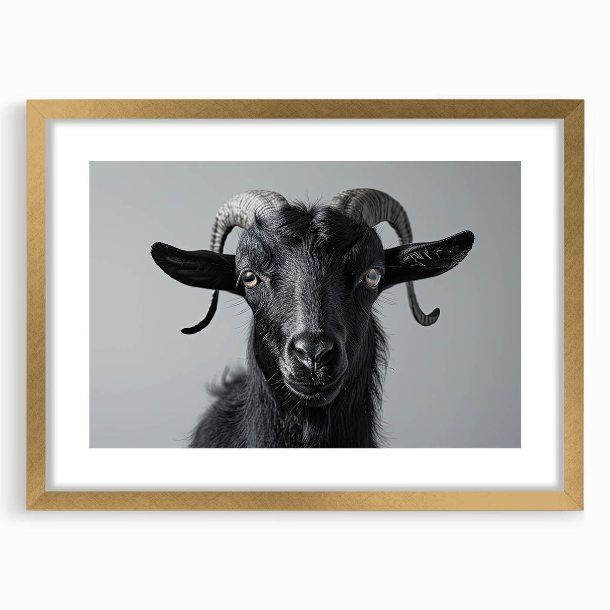 Framed wall art collection showcasing a gold mat with a wild goat design, perfect for animal lovers and nature-themed decor, enhancing any living space.