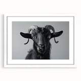 Framed wall art featuring a whimsical goat design from the "A Wild Life" collection, presented in a white frame with a mat, ideal for animal lovers' home decor.