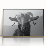 Framed wall art featuring a stylish goat design, crafted with an acrylic front and gold accents, perfect for enhancing modern home decor. This unique piece showcases a vibrant animal illustration, ideal for animal lovers and art enthusiasts alike.