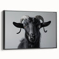 Framed wall art featuring a black goat design in a wild landscape, showcasing intricate details and vibrant colors on a canvas, perfect for animal lovers.