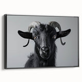 Framed wall art featuring a black goat design in a wild landscape, showcasing intricate details and vibrant colors on a canvas, perfect for animal lovers.