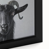 Close-up of a framed canvas featuring a vibrant goat design from the 'Animals: A Wild Life' collection, showcasing intricate details and rich colors suitable for wildlife decor.