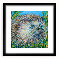 Hedgehog wall art print in a sleek black frame with a white mat, showcasing intricate designs that highlight the beauty of wildlife, perfect for nature lovers.