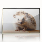 Framed wall art featuring a detailed hedgehog design in a wild-life theme, with a sleek silver frame and acrylic finish, ideal for animal lovers' decor.