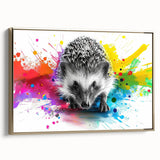 Framed wall art featuring a detailed hedgehog design in earthy tones, set against a gold background, ideal for animal lovers and home decor enthusiasts.