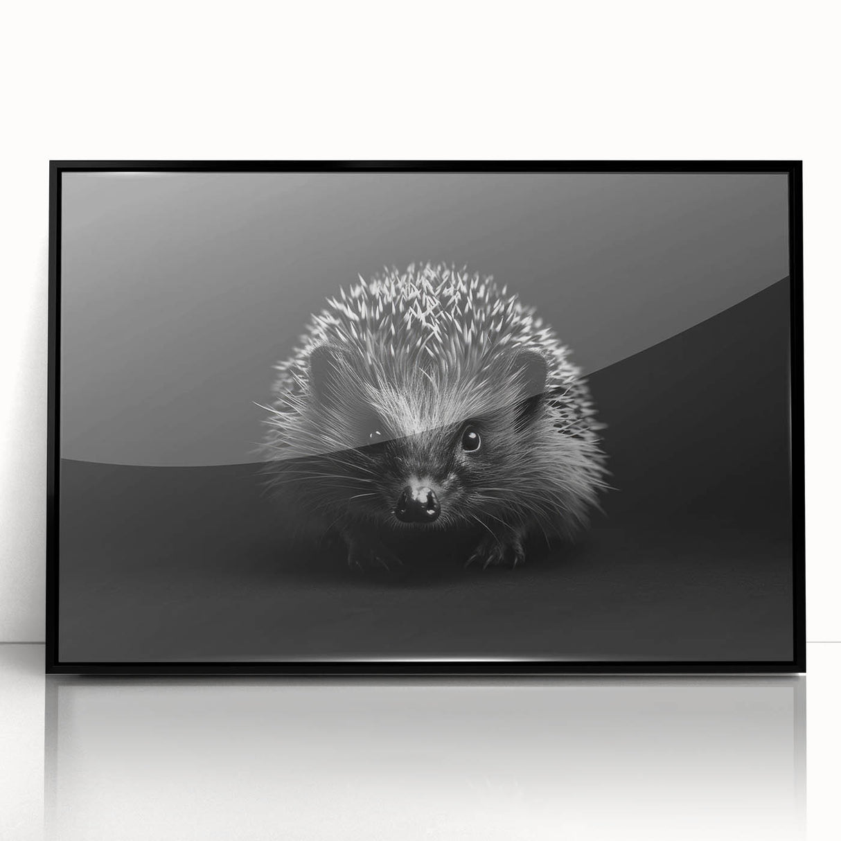 Framed wall art featuring a detailed hedgehog design set against a black background, showcasing vibrant colors and intricate patterns, ideal for wildlife enthusiasts.
