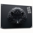 Side view of a hedgehog design wall art piece, showcasing intricate details and vibrant colors, mounted on acrylic glass with pins, ideal for wildlife decor.