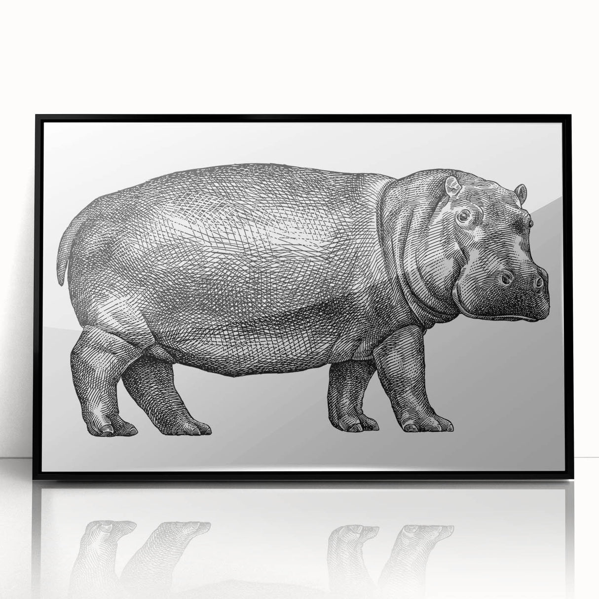 Framed wall art showcasing a vibrant hippopotamus design, featuring rich colors and intricate details, perfect for enhancing African-themed decor in any room.
