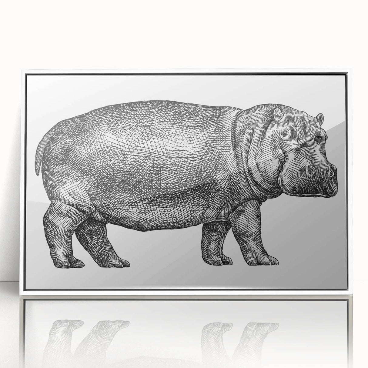 Framed acrylic wall art featuring a detailed illustration of a hippopotamus in a vibrant, colorful design, set against a white background, ideal for animal lovers and home decor enthusiasts.