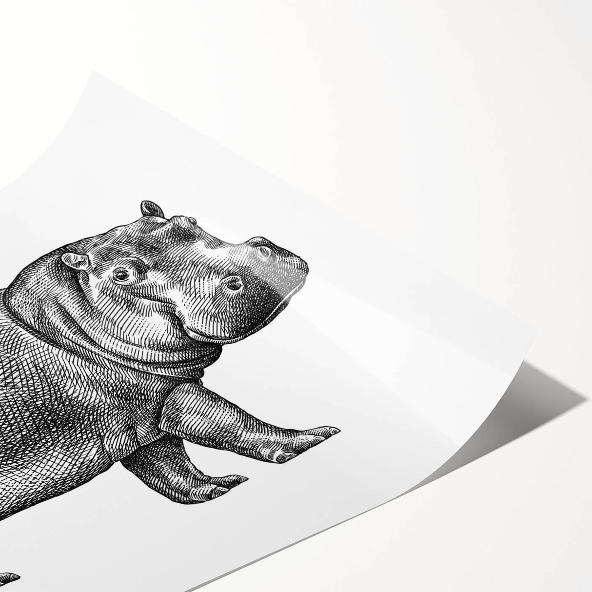 Hippopotamus wall art print showcasing vibrant colors and intricate details, perfect for animal lovers and home decor enthusiasts, rolled for easy framing.