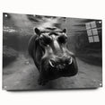 Side view of a sleek acrylic glass wall art piece featuring a detailed hippopotamus design, showcasing vibrant colors and intricate textures, perfect for enhancing any wildlife-themed decor.