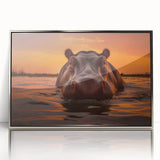Framed acrylic wall art featuring a detailed front view of a hippopotamus design, showcasing vibrant colors and textures, perfect for wildlife enthusiasts and home decor.