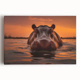 Detailed view of a vibrant stretched canvas featuring a hippo design from the "Animals A Wild Life" collection, showcasing rich colors and intricate details, perfect for animal-themed decor. Ideal for wildlife enthusiasts and home decoration.