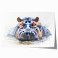 Hippopotamus wall art design showcasing a vibrant, colorful illustration of a hippo in a natural habitat, perfect for enhancing home decor in wildlife-themed settings.