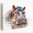 Vibrant canvas wall art depicting a side view of a hippopotamus in its natural habitat, showcasing rich colors and fine details, perfect for wildlife enthusiasts.