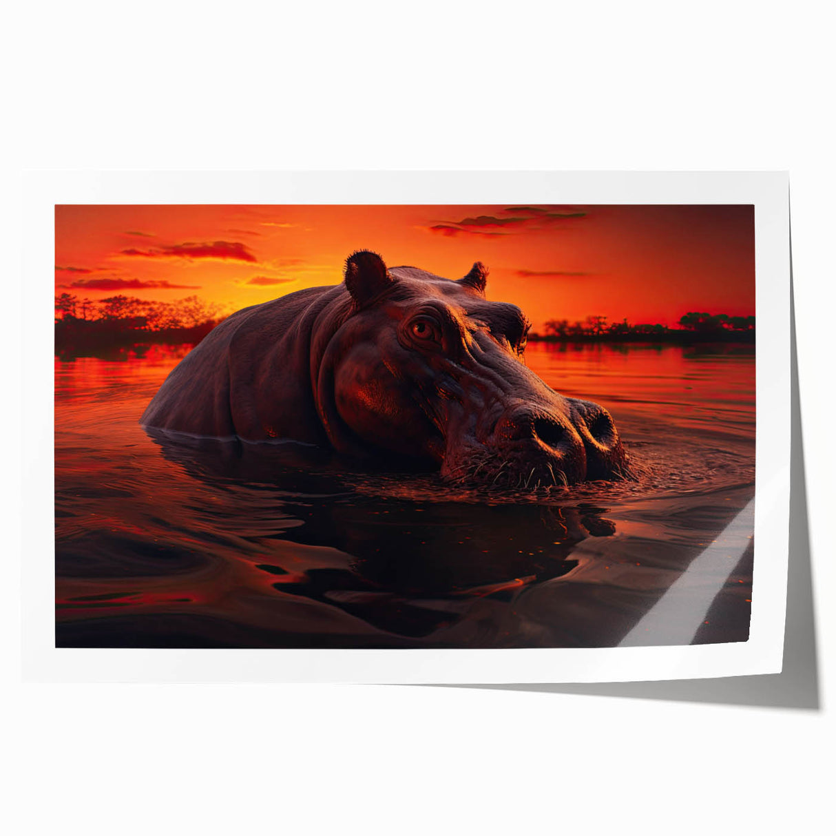 Vibrant wall art print showcasing a colorful hippopotamus design, perfect for animal lovers and African-themed decor. Ideal for enhancing living spaces.