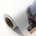 Vibrant rolled canvas showcasing a colorful hippopotamus design, part of a wildlife wall art collection, ideal for adding a playful touch to any room's decor.
