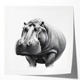 Vibrant wall art featuring a playful hippopotamus design, perfect for animal lovers, displayed in a glossy finish, ideal for home decor and wildlife enthusiasts.
