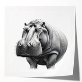 Vibrant wall art featuring a playful hippopotamus design, perfect for animal lovers, displayed in a glossy finish, ideal for home decor and wildlife enthusiasts.