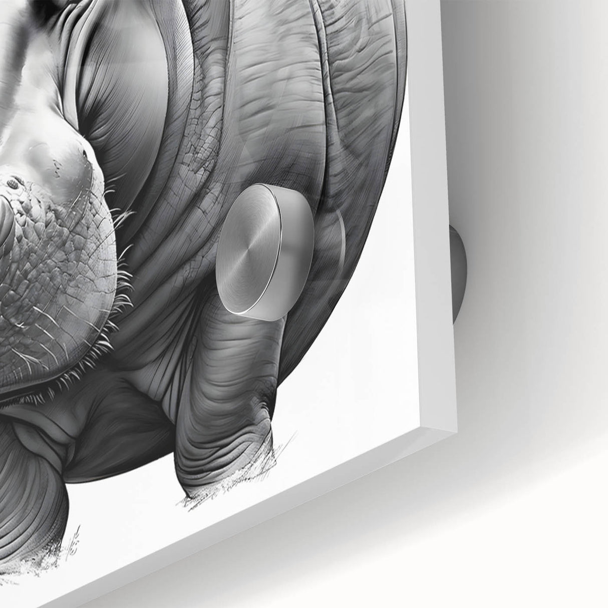 Close-up of a vibrant acrylic wall art piece featuring a detailed hippopotamus design, showcasing rich colors and textures, perfect for animal lovers and home decor enthusiasts.