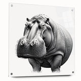 Acrylic glass wall art showcasing a side view of a hippopotamus, featuring vibrant colors and intricate details, perfect for animal lovers and home decor enthusiasts.