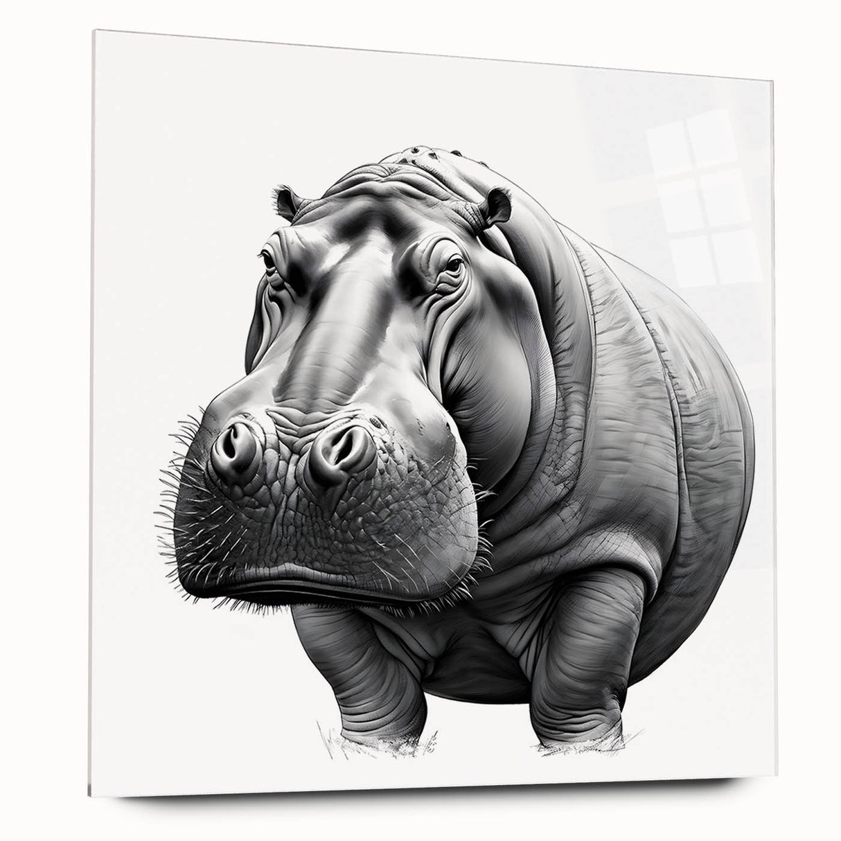 Acrylic wall art depicting a side view of a hippopotamus, showcasing vibrant colors and detailed textures, perfect for wildlife-themed decor.