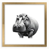Elegant wall art featuring a gold-framed hippopotamus design, showcasing intricate details and vibrant colors, perfect for animal lovers and home decor enthusiasts.